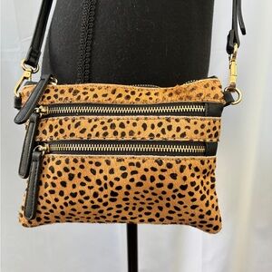 Sole Society Real Calf Hair Leopard Print Crossbody Bag